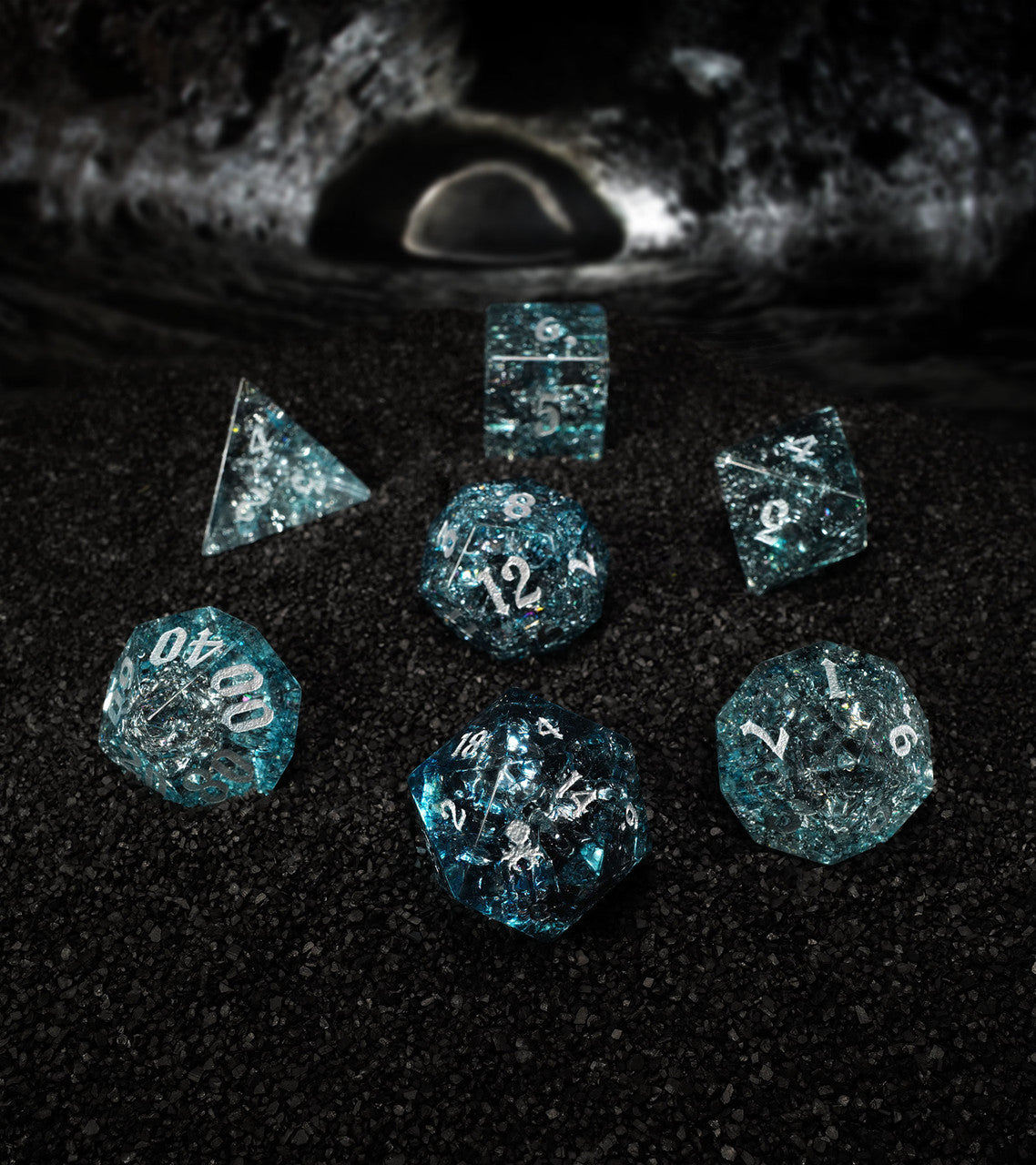 Fragments of Halley Comet Cracked Glass 7PC Glass Dice Set